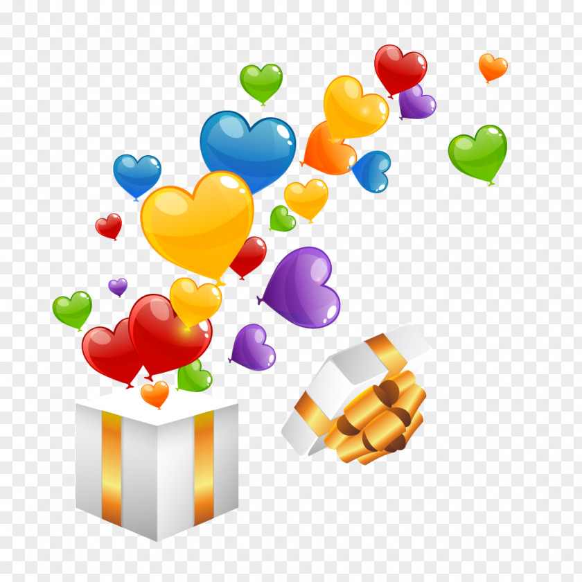 Cartoon Love Gift Box Balloon Heart Euclidean Vector PNG