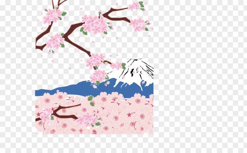 Vector Mount Fuji Cherry Tree Blossom Download PNG