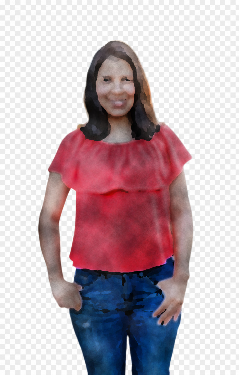 Denim Neck Clothing Red Sleeve T-shirt Shoulder PNG