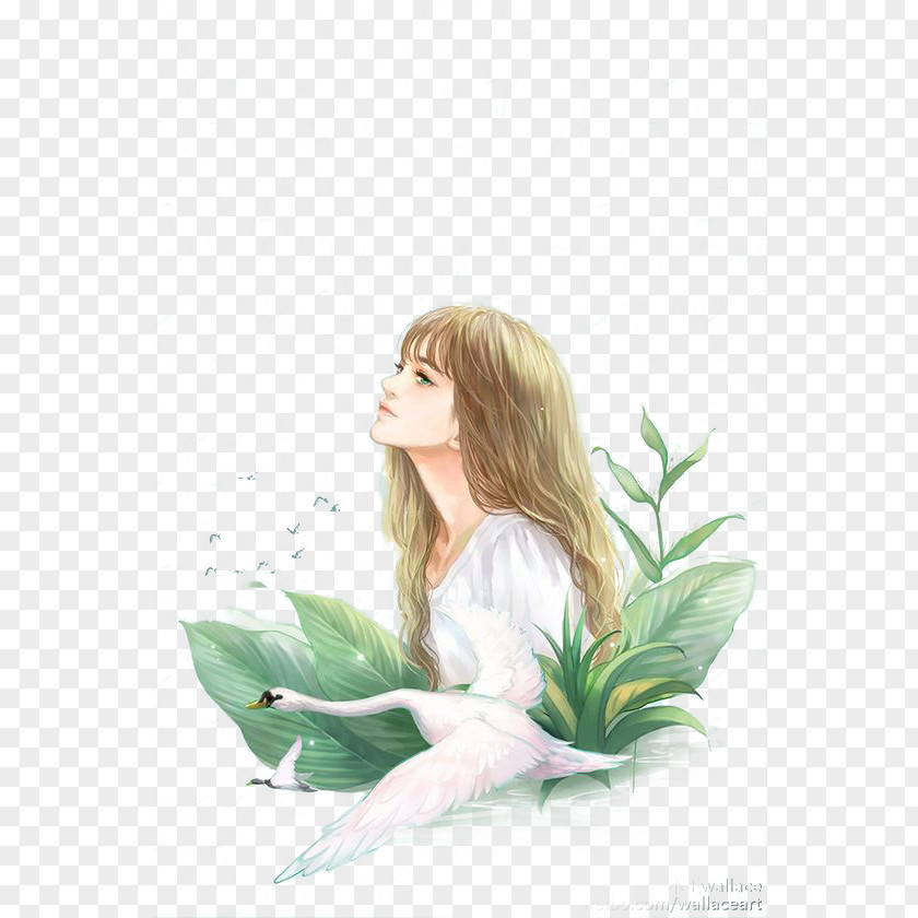 Girl Animation PNG Animation, girl, woman in white dress beside bird illustration clipart PNG