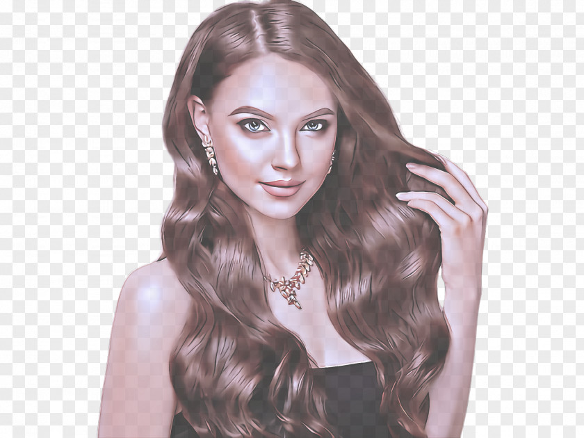 Brown Human Hair Face Hairstyle Wig Long PNG
