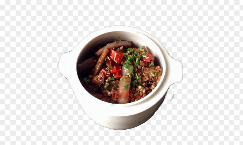 White Pot In Eggplant And Pork Asian Cuisine Minced Rice Stew PNG