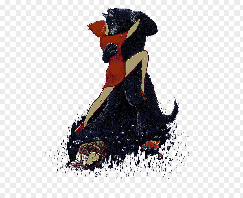 Woman With Black Bear Big Bad Wolf American Gray Little Red Riding Hood PNG