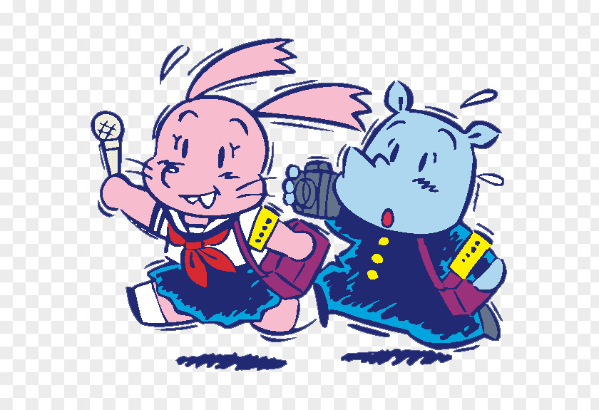 Cartoon Rabbit Hippo Reporter Journalist Clip Art PNG