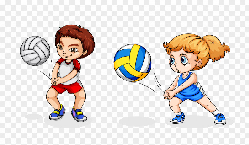 Volleyball Play Girl PNG , cartoon creative volleyball player, boy and girl playing illustration clipart PNG