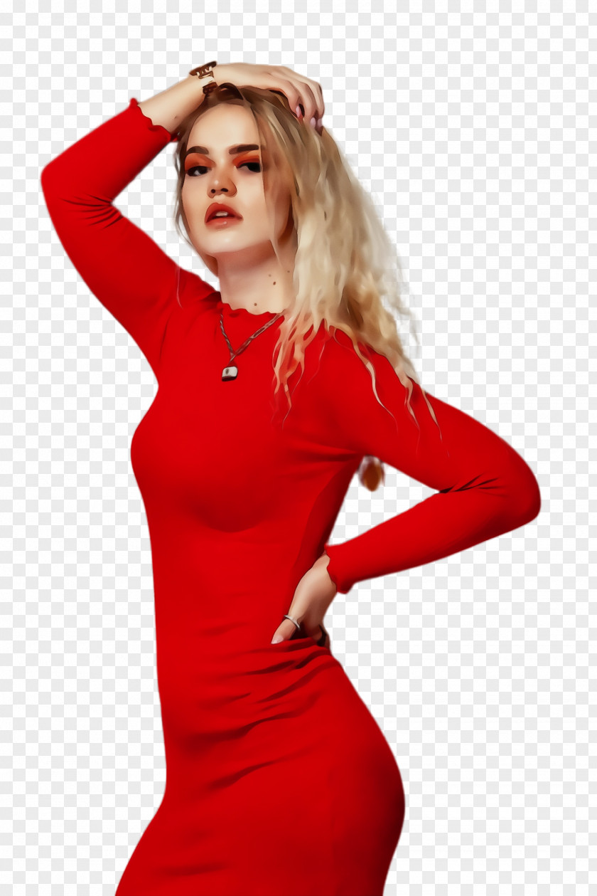 Dress Neck Red Clothing Blond Shoulder Beauty PNG