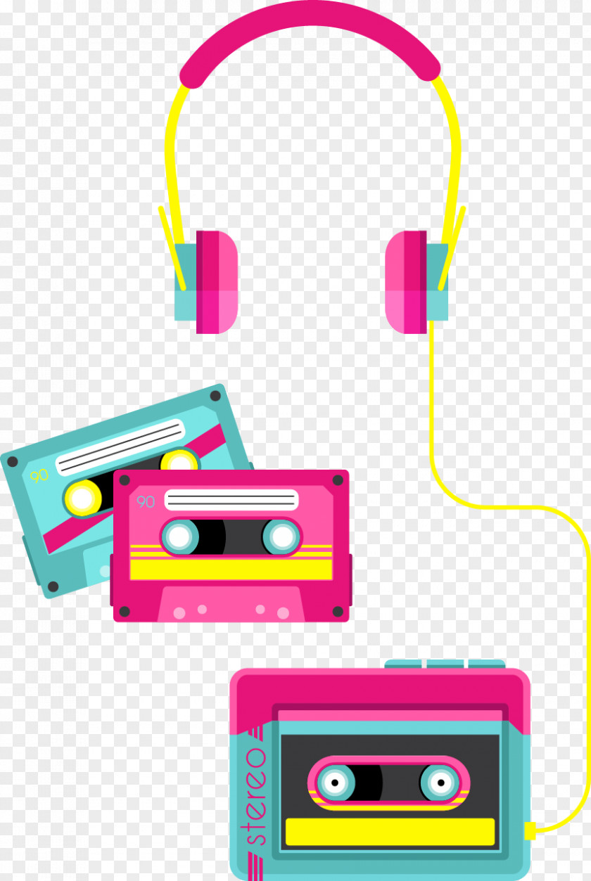 Hand Drawn Vector Headphones And Tapes 1980s Euclidean PNG
