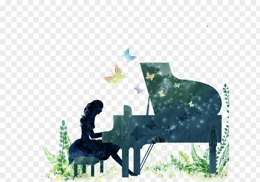 Piano Silhouette Art Music PNG Music, Forest girl playing the piano clipart PNG