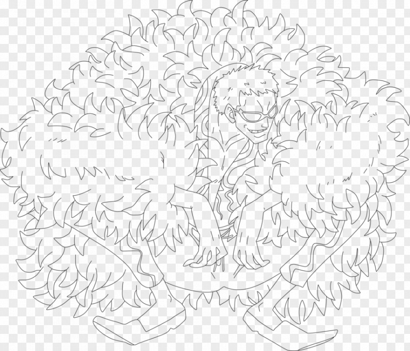 Doflamingo White Line Art Character Sketch PNG