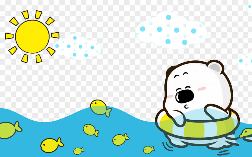 Bear Swim Cartoon Download Wallpaper PNG