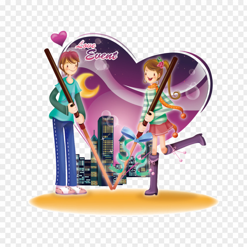 Couple In Love Valentines Day Qixi Festival Heart Illustration PNG