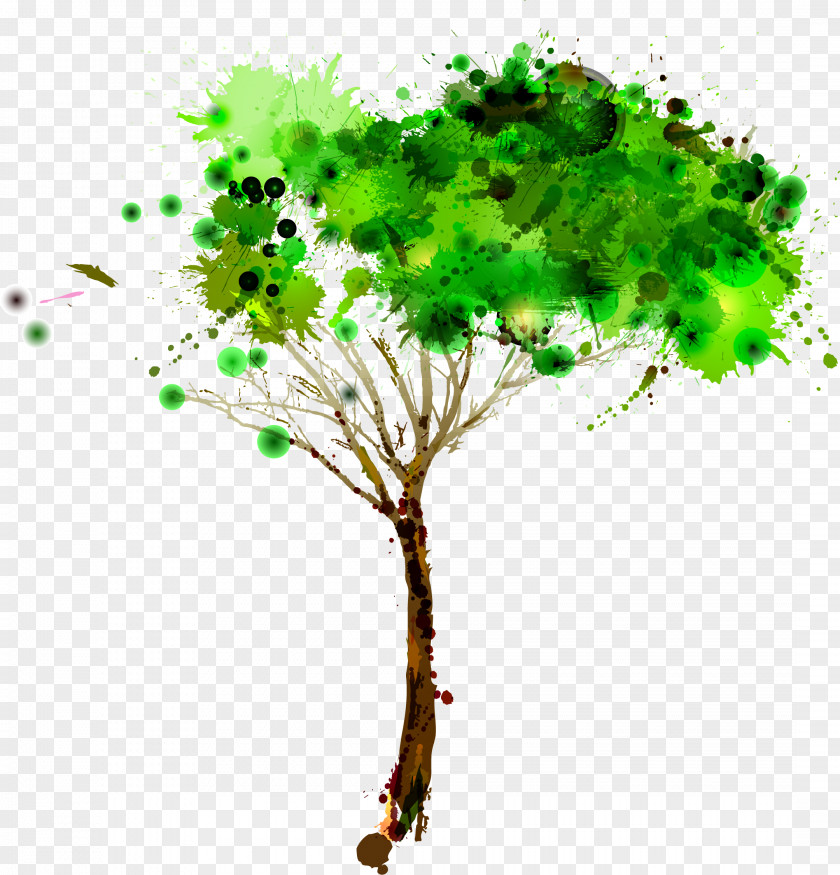 Vector Hand Painted Watercolor Tree PNG