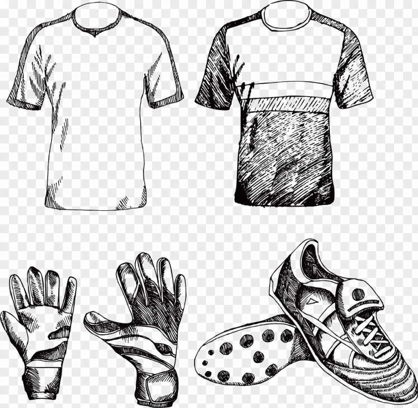 Hand-painted Shoes Soccer Jersey Gloves Artwork Football Pitch Drawing Illustration PNG