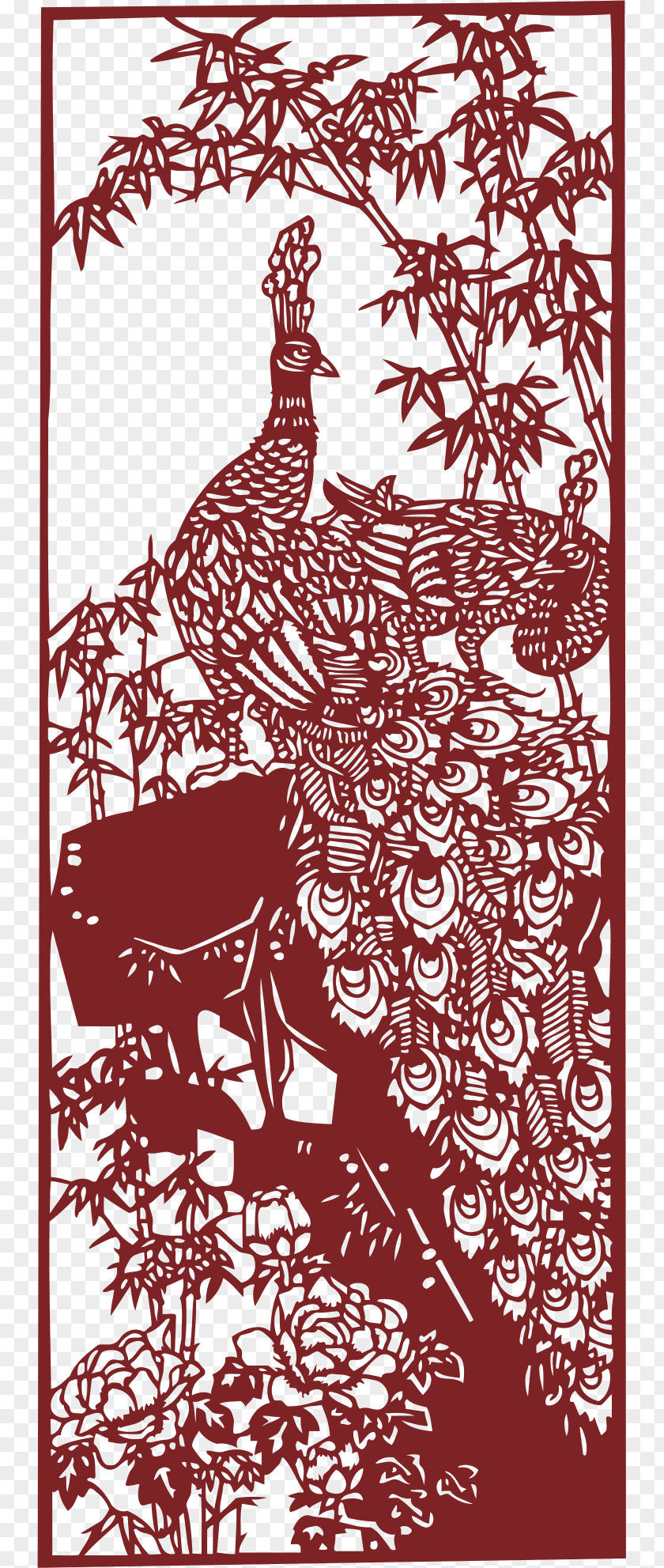 Cartoon Peacock Chinese Paper Cutting Papercutting PNG