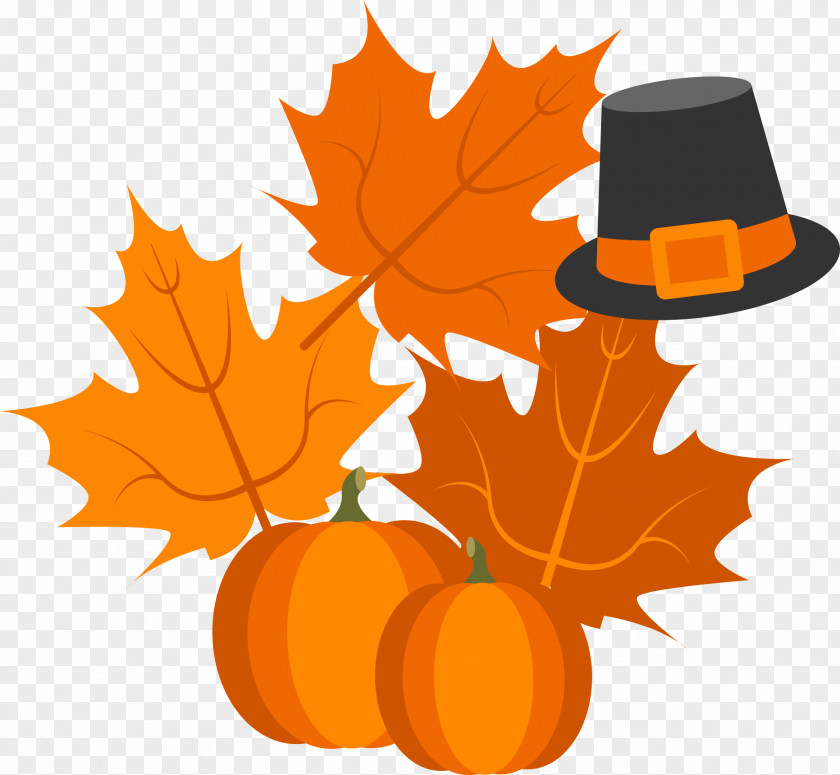 Thanksgiving Leaves With Pumpkin Hat Calabaza Pie Turkey PNG
