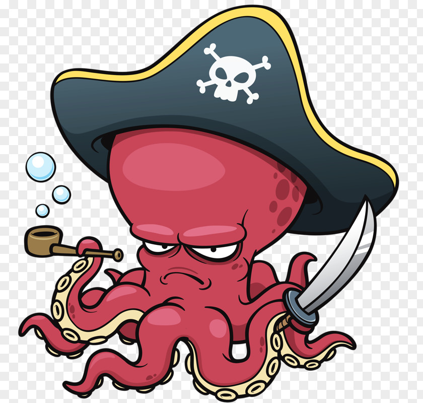 Pirate Octopus Cartoon Clip Art PNG