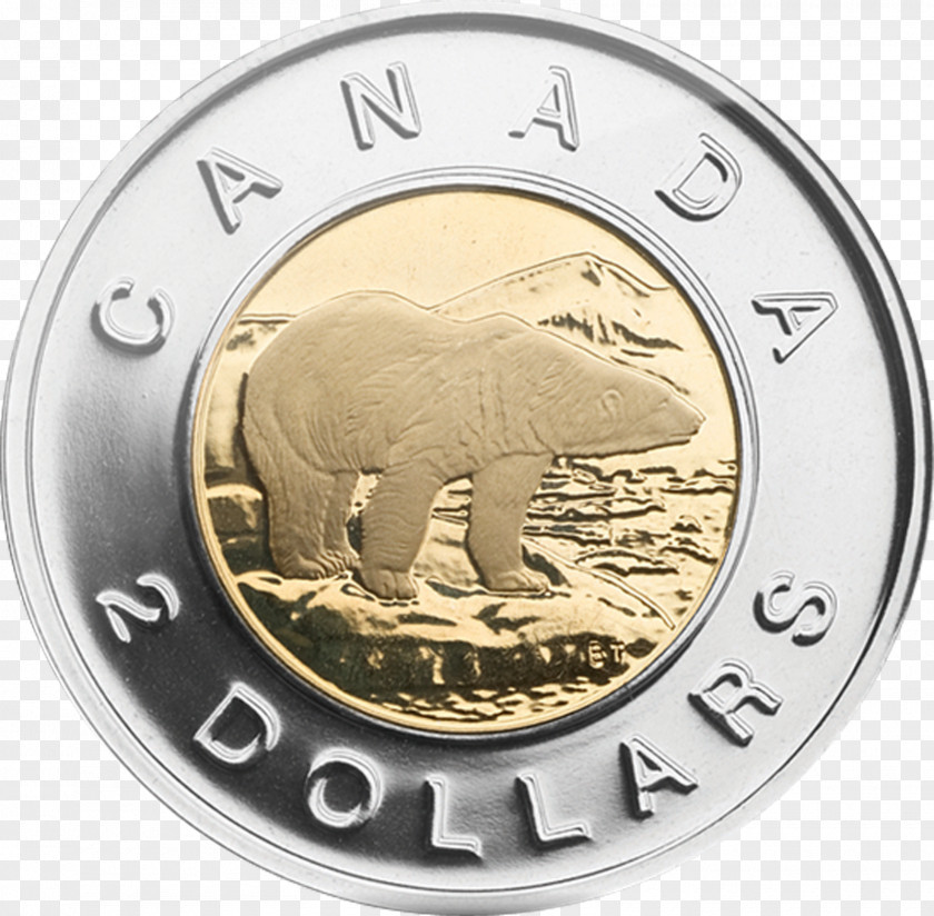 Silver Coin Canada Toonie Loonie Canadian Dollar Royal Mint PNG