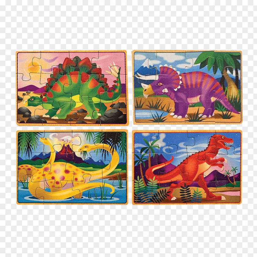 Dinosaur Melissa & Doug Dinosaurs 4-in-1 Wooden Jigsaw Puzzles In A Storage Box Toy PNG