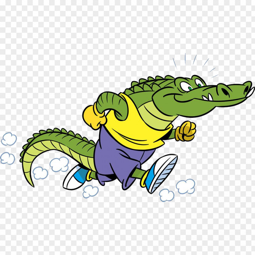 Cute Cartoon Run Green Crocodile Alligator Running Illustration PNG