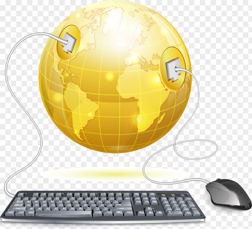 Vector Golden Globe And Keyboard Computer Case Laptop Mouse Monitor PNG