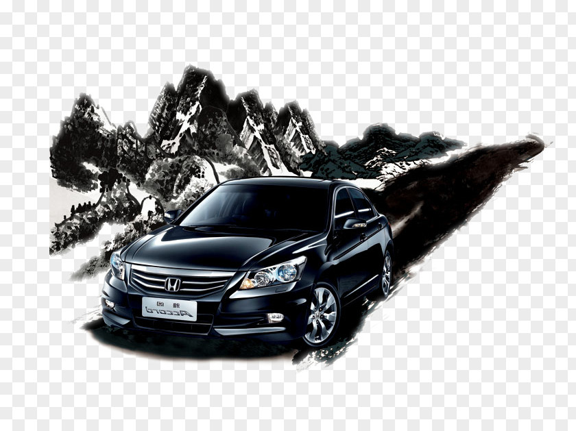 Black Ink Car Honda Accord Wash Painting PNG