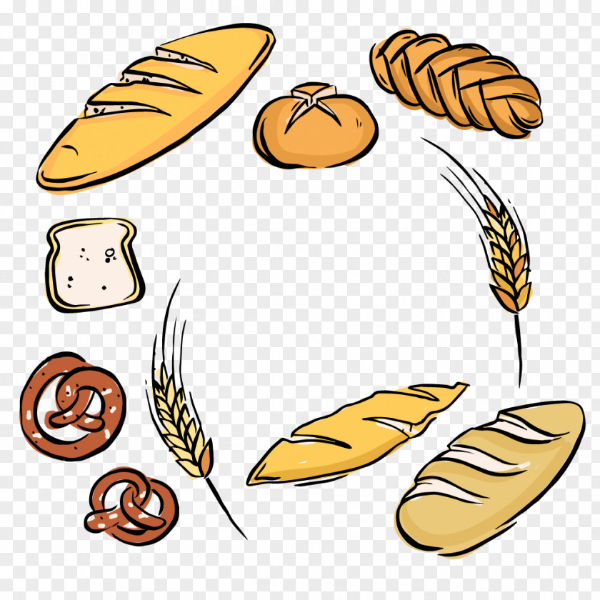 Bread Painted Design Vector Material Bakery Baguette Pretzel PNG