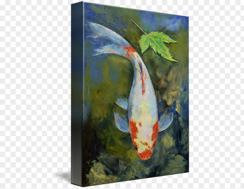 Japanese Garden Koi Watercolor Painting Canvas Print PNG