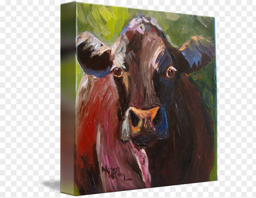 Painting Watercolor Dairy Cattle Angus Portrait PNG