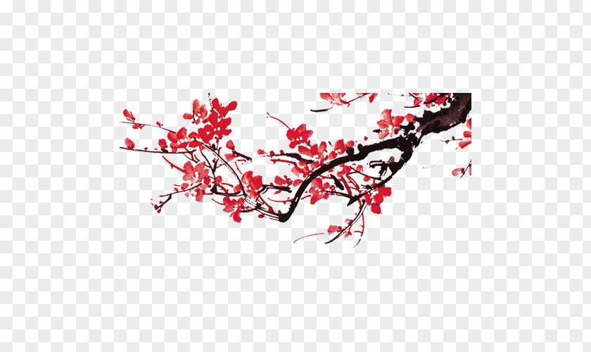 Plum Flower Red And White Blossoms Chinese New Year Painting PNG