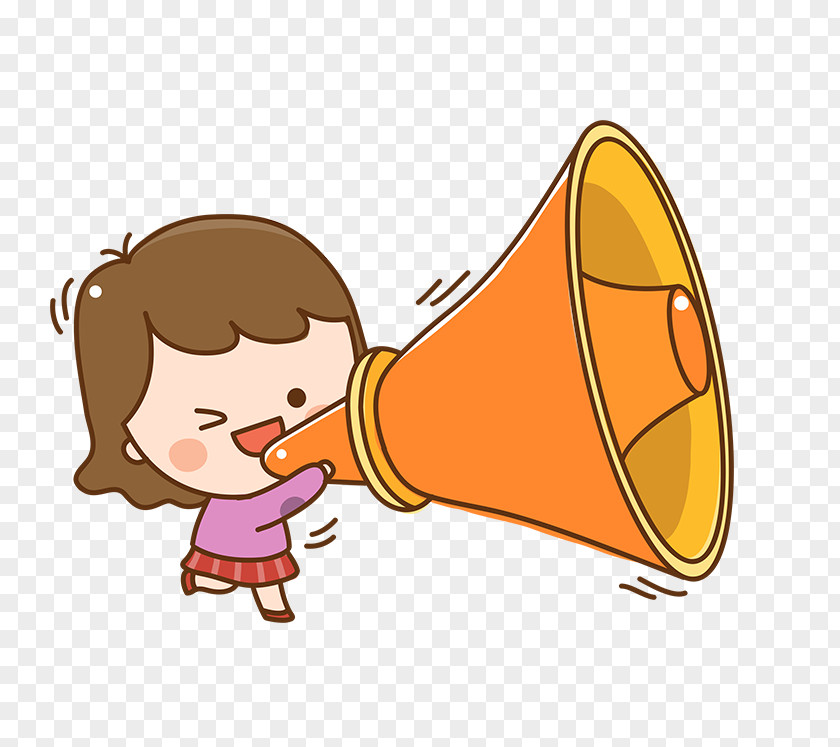 Cartoon Information PNG Information, Little girl shouting speaker, holding megaphone illustration clipart PNG