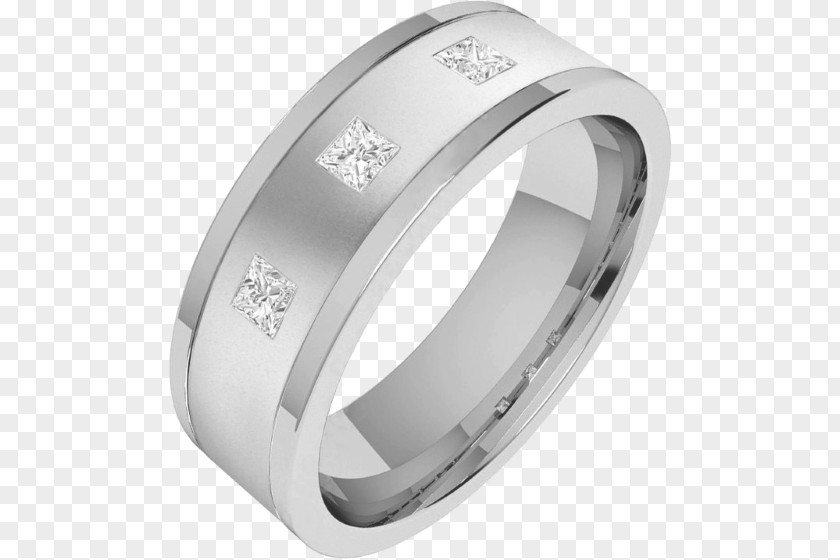 Mens Flat Material Wedding Ring Diamond Cut Princess PNG