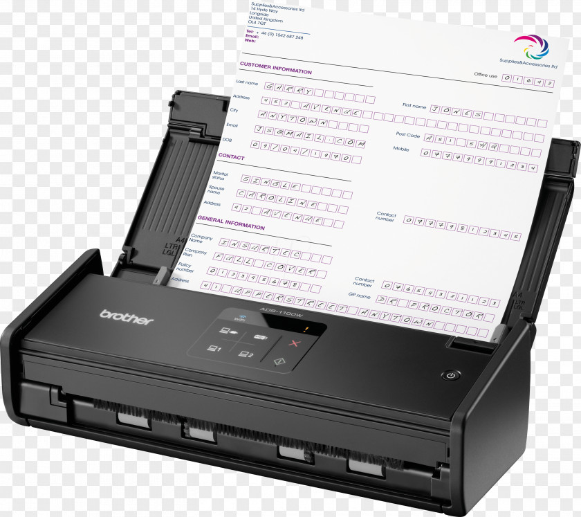 Brother Image Scanner Center ADS-1100W-Document Scanner-Duplex-215.9 X 863 ... ADS-1600W Document Automatic Feeder Industries PNG