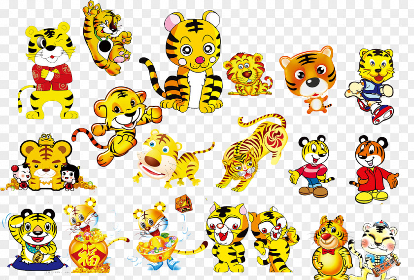 Creative Hand-painted Cartoon Tiger Graphic Design PNG