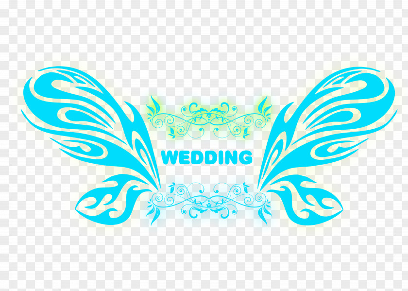 Fluorescent Blue Butterfly Wedding Logo PNG