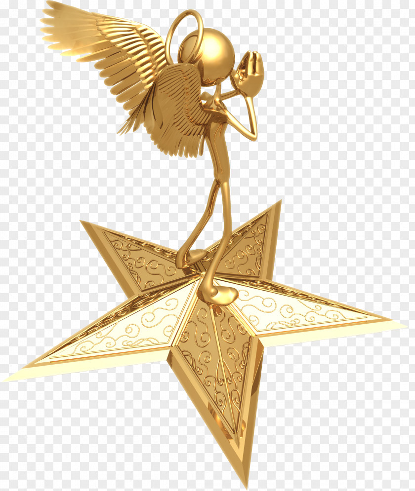 Gold Angel Silhouette Pentagram PNG