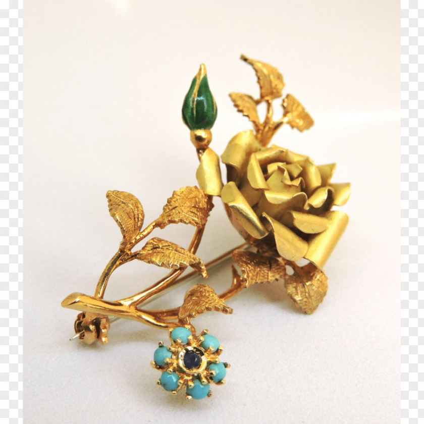 Gold Beads Earring Turquoise Brooch PNG