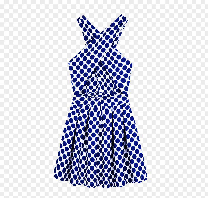 Blue Cross-neck Dress Blouse Skirt Apron Polka Dot PNG
