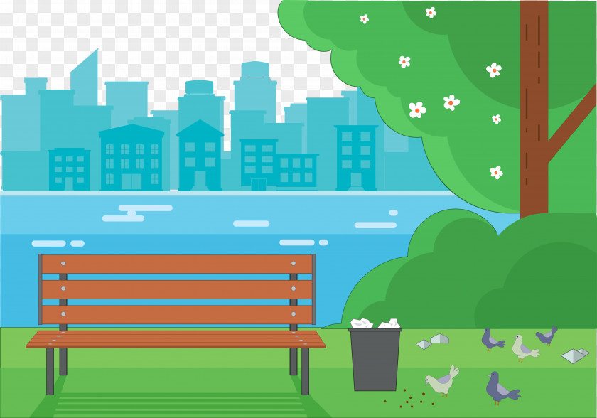 Vector Corner Of Riverside Park Euclidean Landscape Illustration PNG