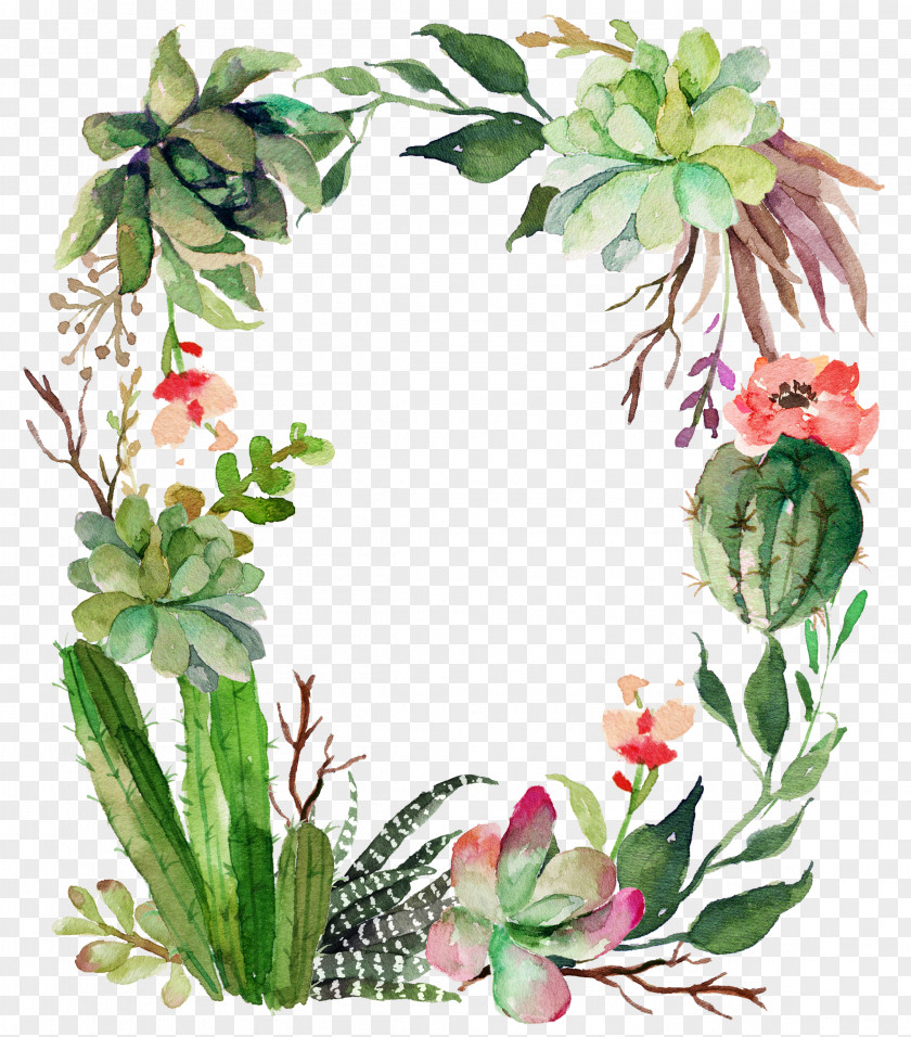 Fleshy Cactus Green Garland Wreath Bible Isaiah 43 Printing Flower PNG