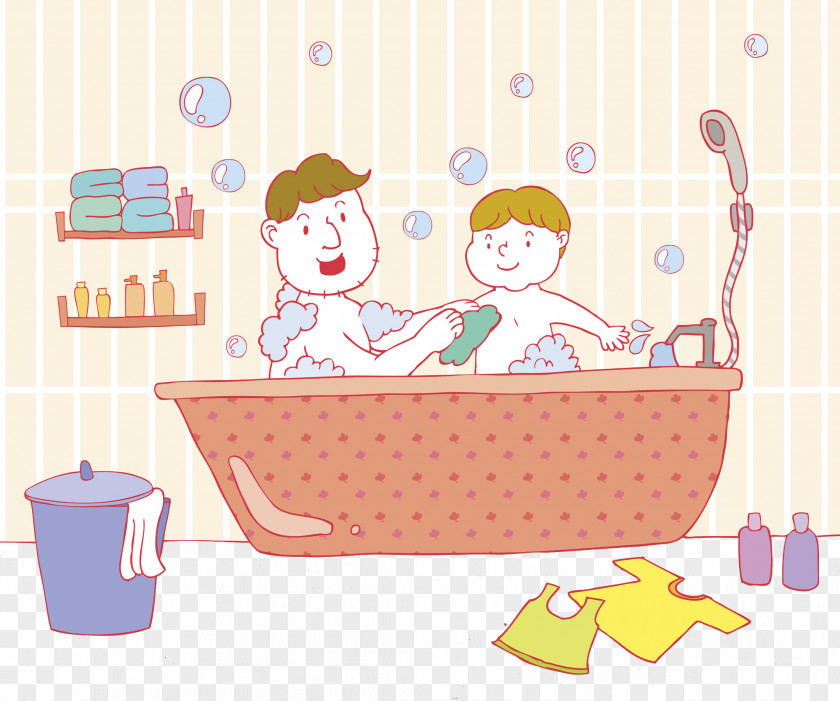 Father And Son Take A Bath Together Bathing Bathtub Shower PNG