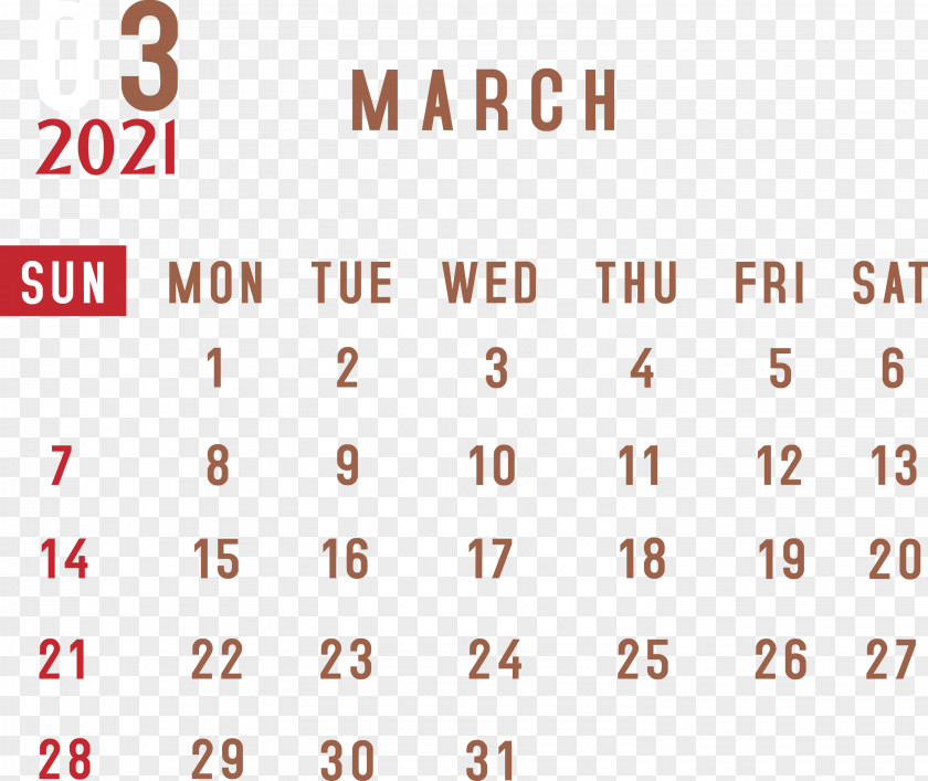 March 2021 Monthly Calendar Printable PNG