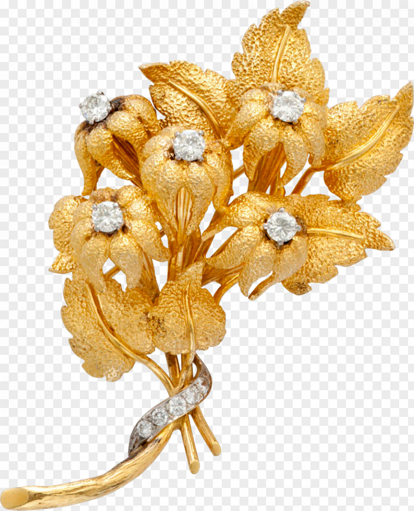 Gemstone Brooch Flower Gold PNG