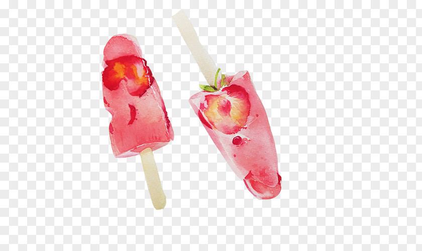Strawberry Ice Cream Hand-painted Material Picture Pop Sundae Food PNG