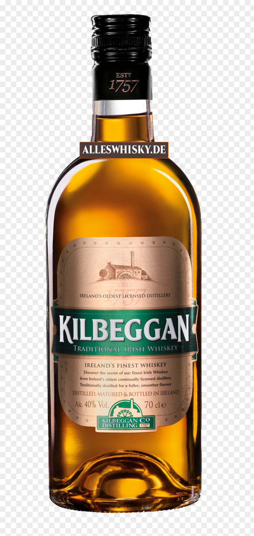 Kilbeggan Distillery Irish Whiskey Blended Single Malt Whisky PNG