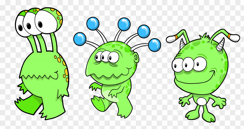 Green Monster Alien Cartoon Clip Art PNG