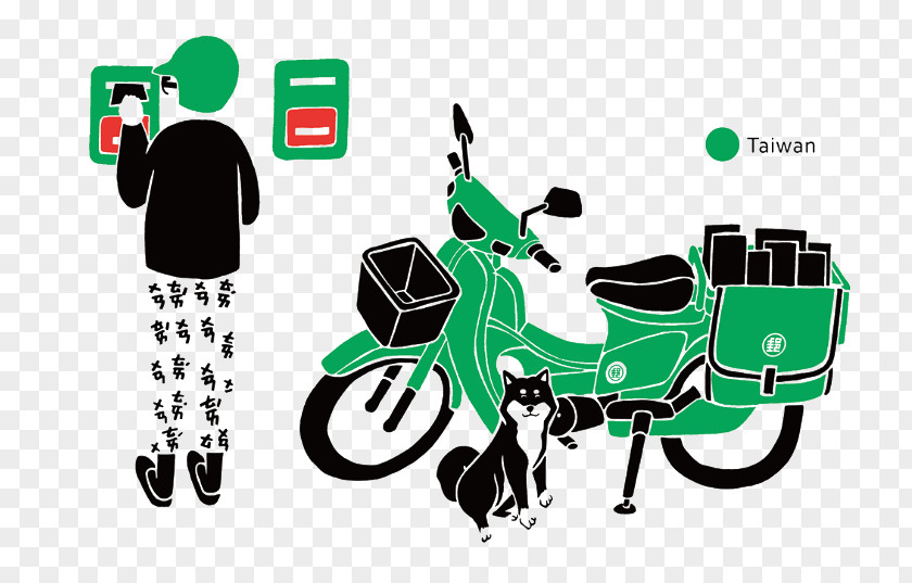 Cartoon Green Motorcycle Taiwan Paper Mail Carrier Illustration PNG