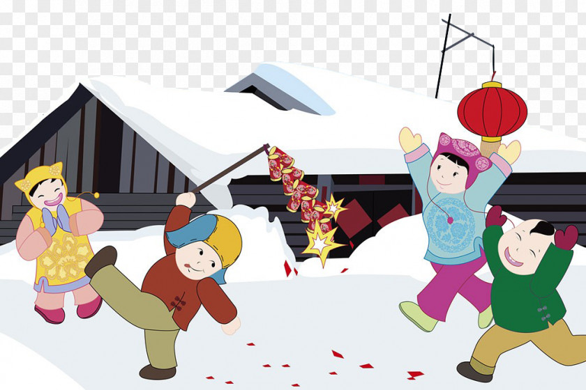 Cartoon New Year Snow Firecracker Chinese PNG