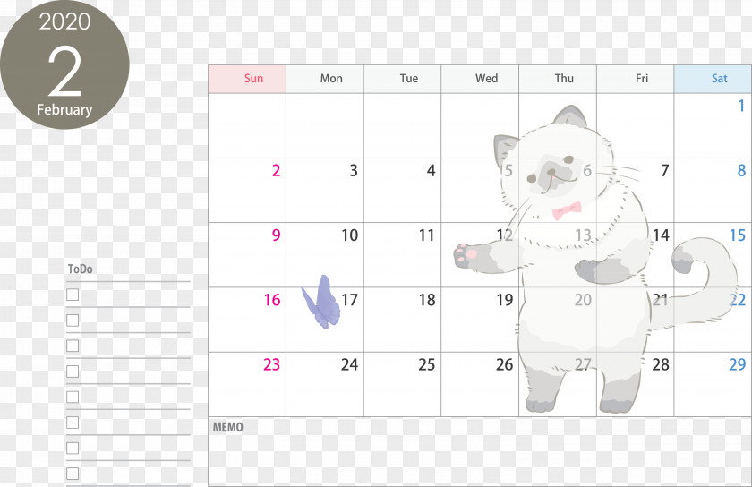 February 2020 Calendar Printable PNG