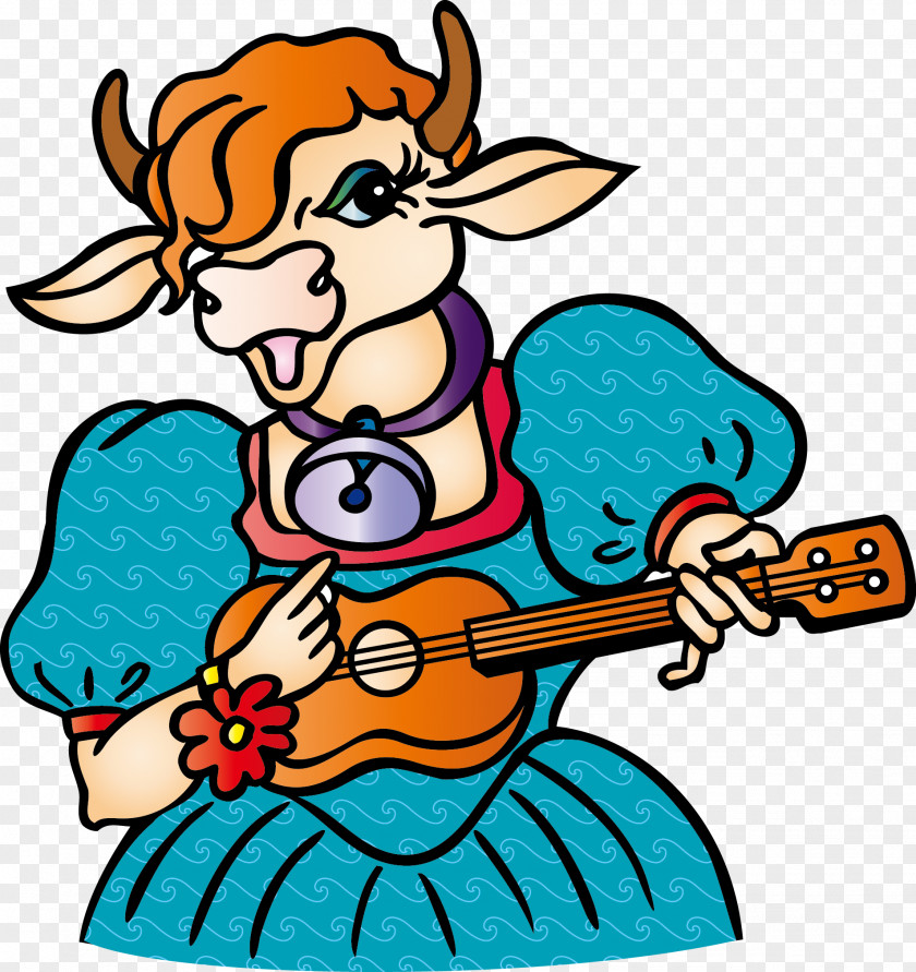 Cow Vector Cartoon Guitar Musical Instrument PNG