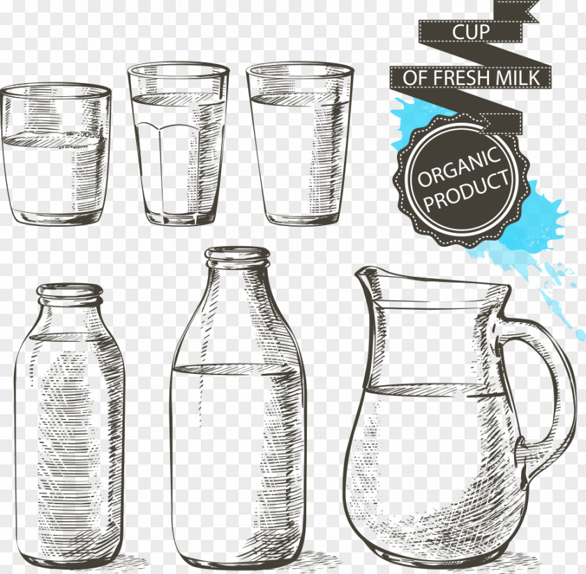 Vector Ribbon And Glass Milk Bottle Drawing PNG